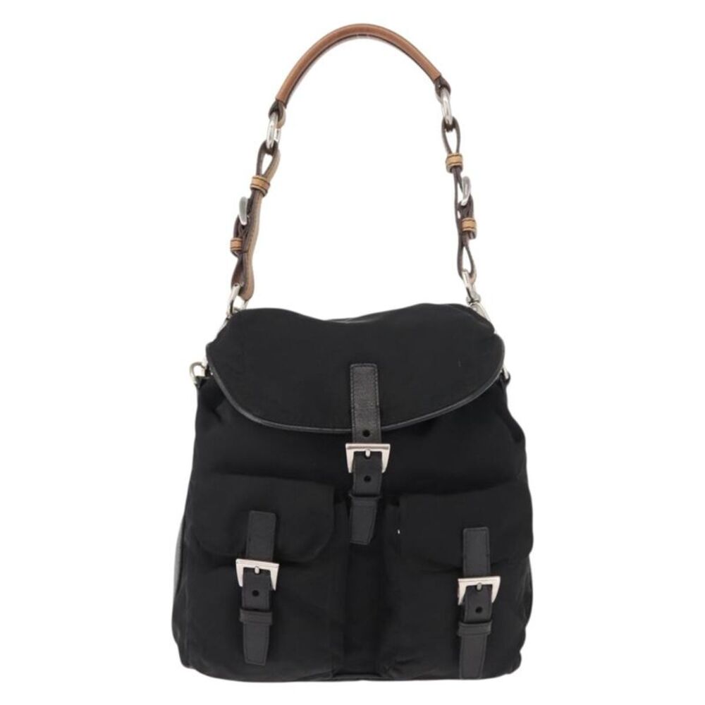 Prada Double Pocket Drawstring Tessuto Black Nylon Shoulder Bag Bag